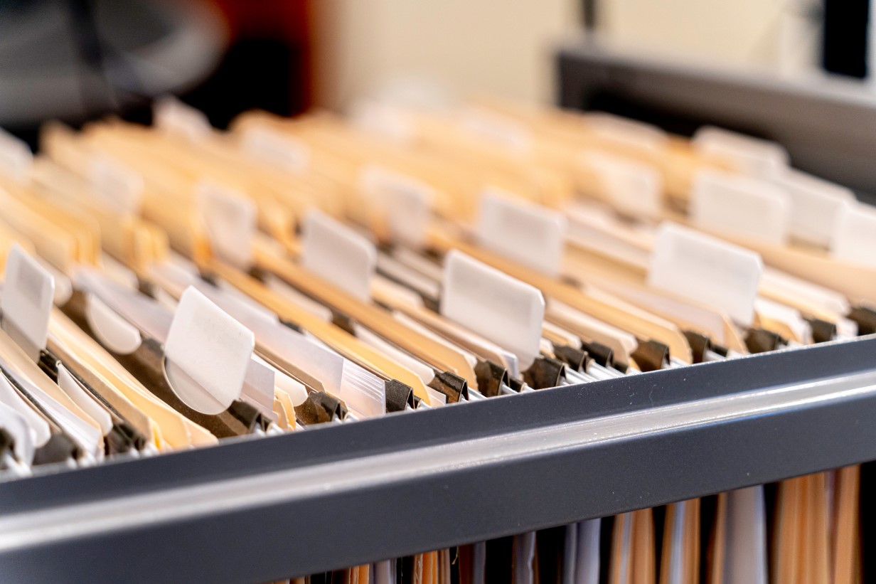 files in filling cabinet