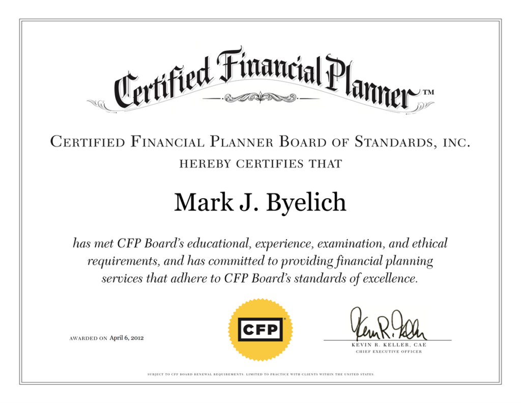 Certified Financial Planner ™ Practitioner, Mark Byelich